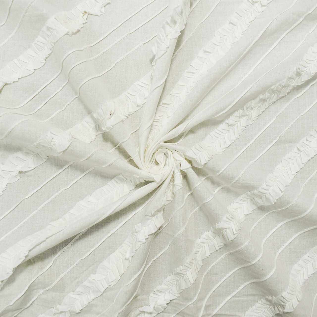 White Cotton Ruffle Pin-Tuck Diagonal Striped Voile Woven Fabric By the Yard